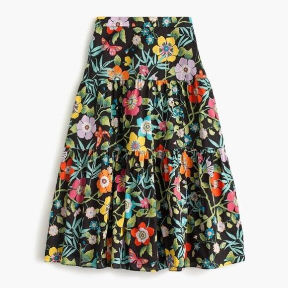 J.Crew | Liberty London Tawna Pavilion Tiered Midi Floral Skirt Size 0 Cottage - Picture 2 of 10